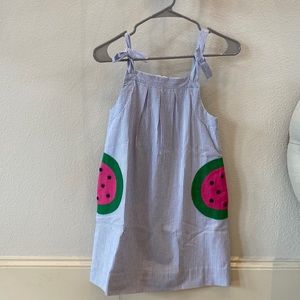 Girl’s Florence Eiseman striped, smocked dress w/ watermelon pockets, sz 6